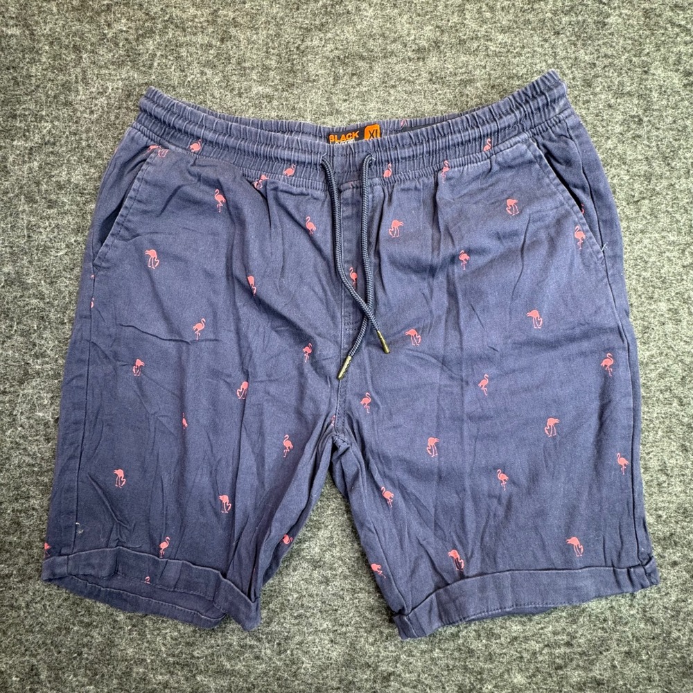 Black Label Shorts Mens XL Blue Pink Flamingo Embroidered Cotton Chino Shorts